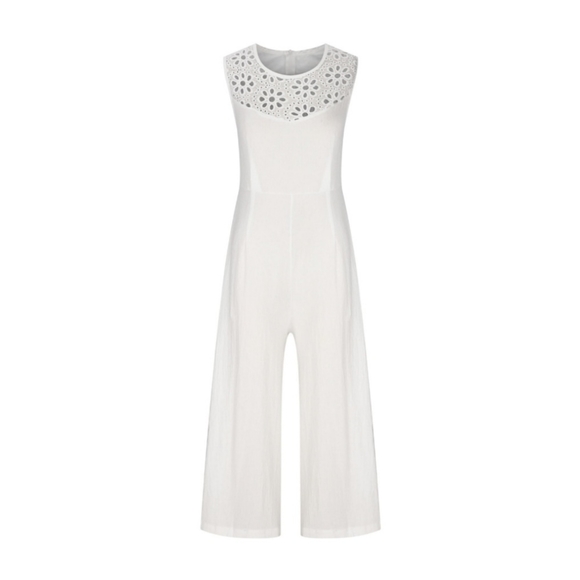 Linen White Pantsuit Spring Linen Romper - Picture 3 of 4